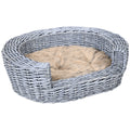 Wicker Dog & Cat Basket with Cushion – Grey, 57cm