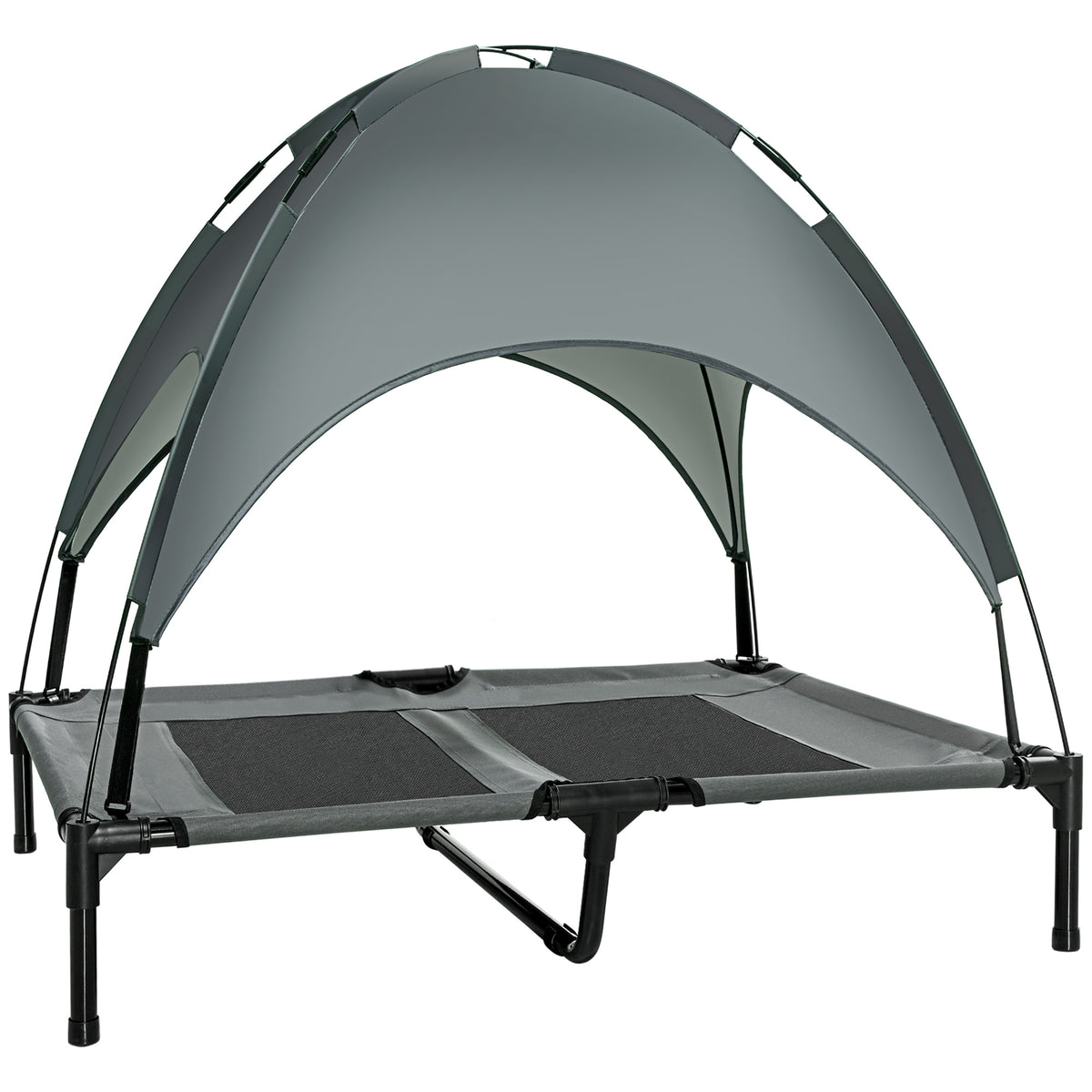 Raised Mesh Dog Bed with Removable Canopy – Grey, 92 × 76 × 90cm