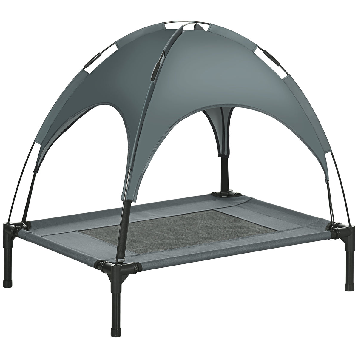 Raised Mesh Dog Bed with Removable Canopy – Grey, 76 × 61 × 73cm
