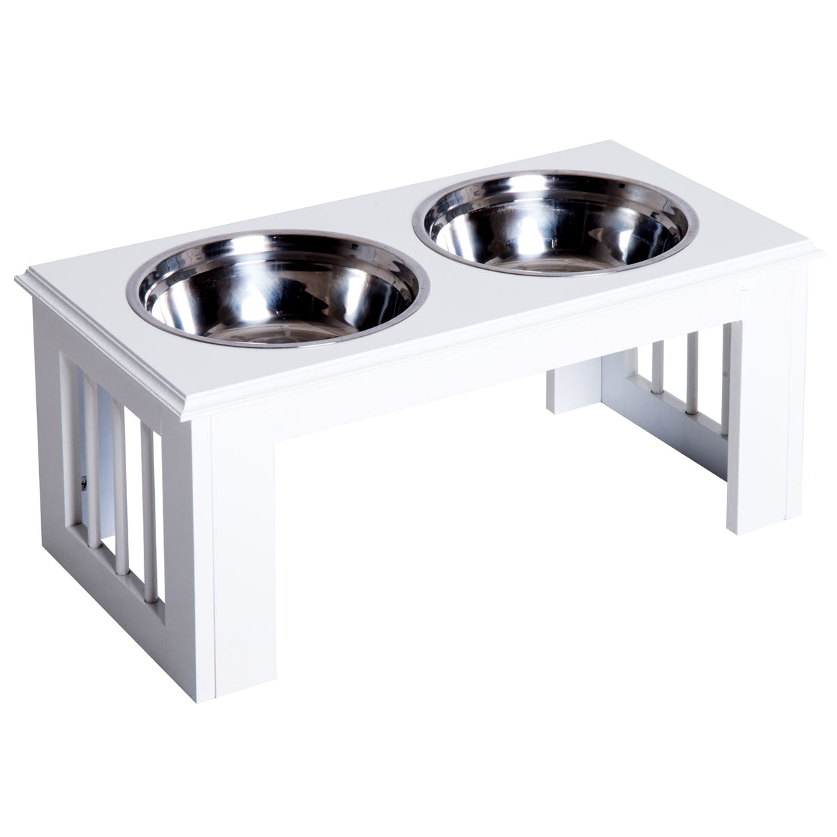 Raised Stainless Steel Dog Bowls with Stand – White, 58cm