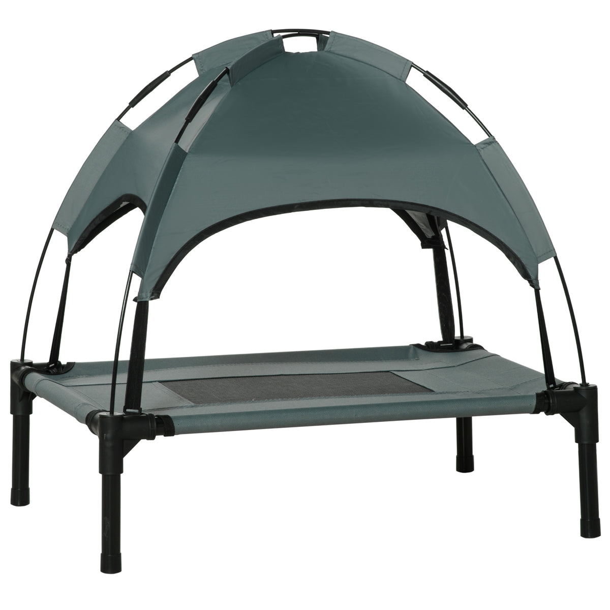 Raised Dog Bed with Removable Canopy – Grey, 61 × 46 × 62cm