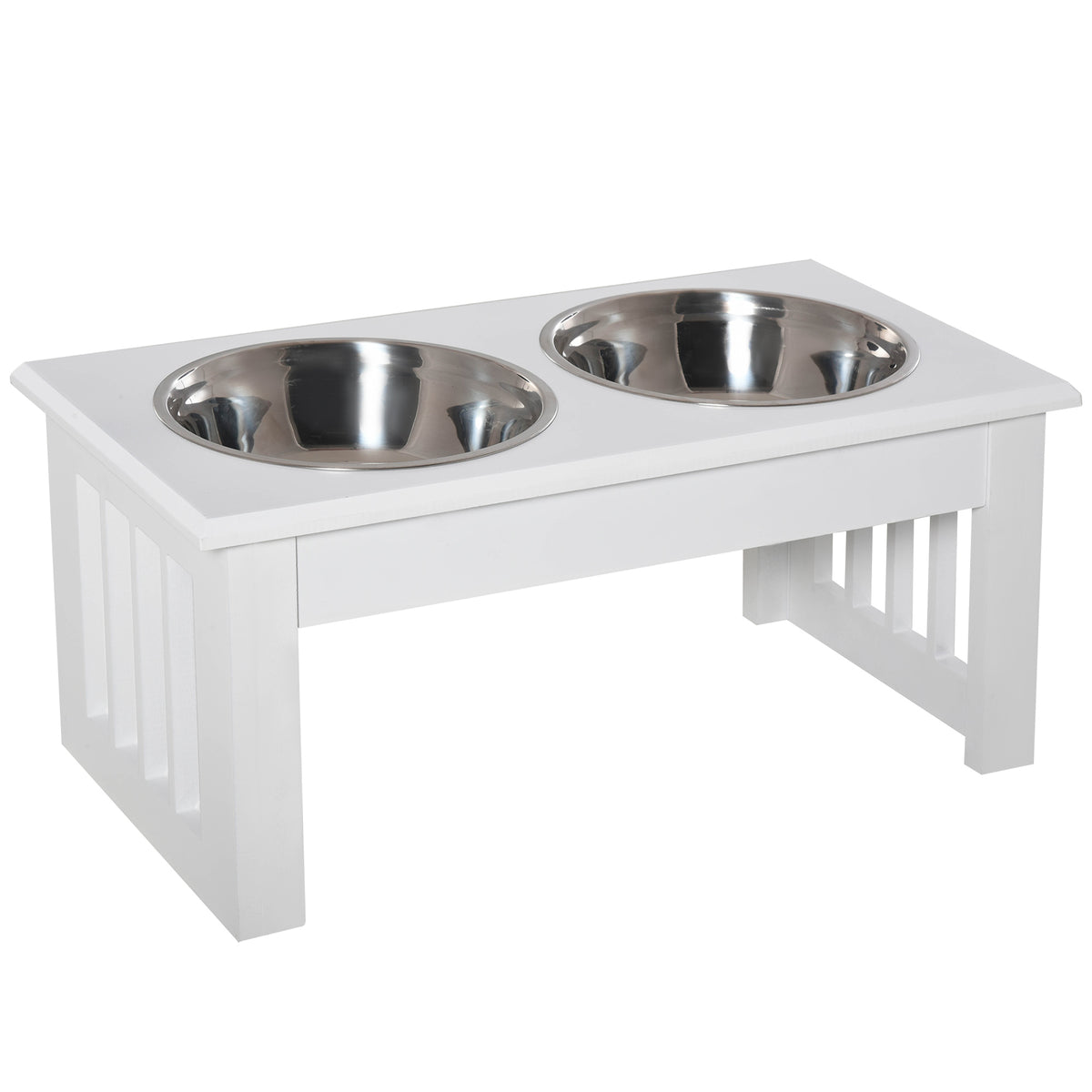 Raised Stainless Steel Dog Bowls with Stand – White, 44cm
