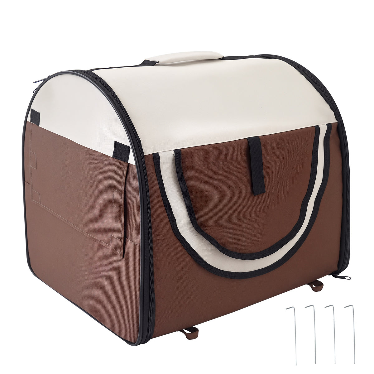 Folding Fabric Pet Crate – Brown, 46 × 36 × 41cm