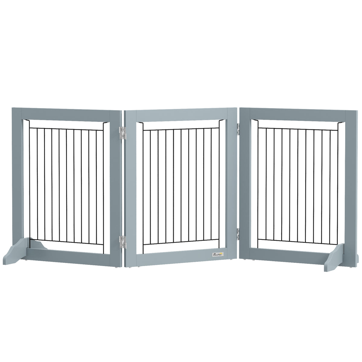 Three-Panel Folding Pet Gate with Support Feet – Grey