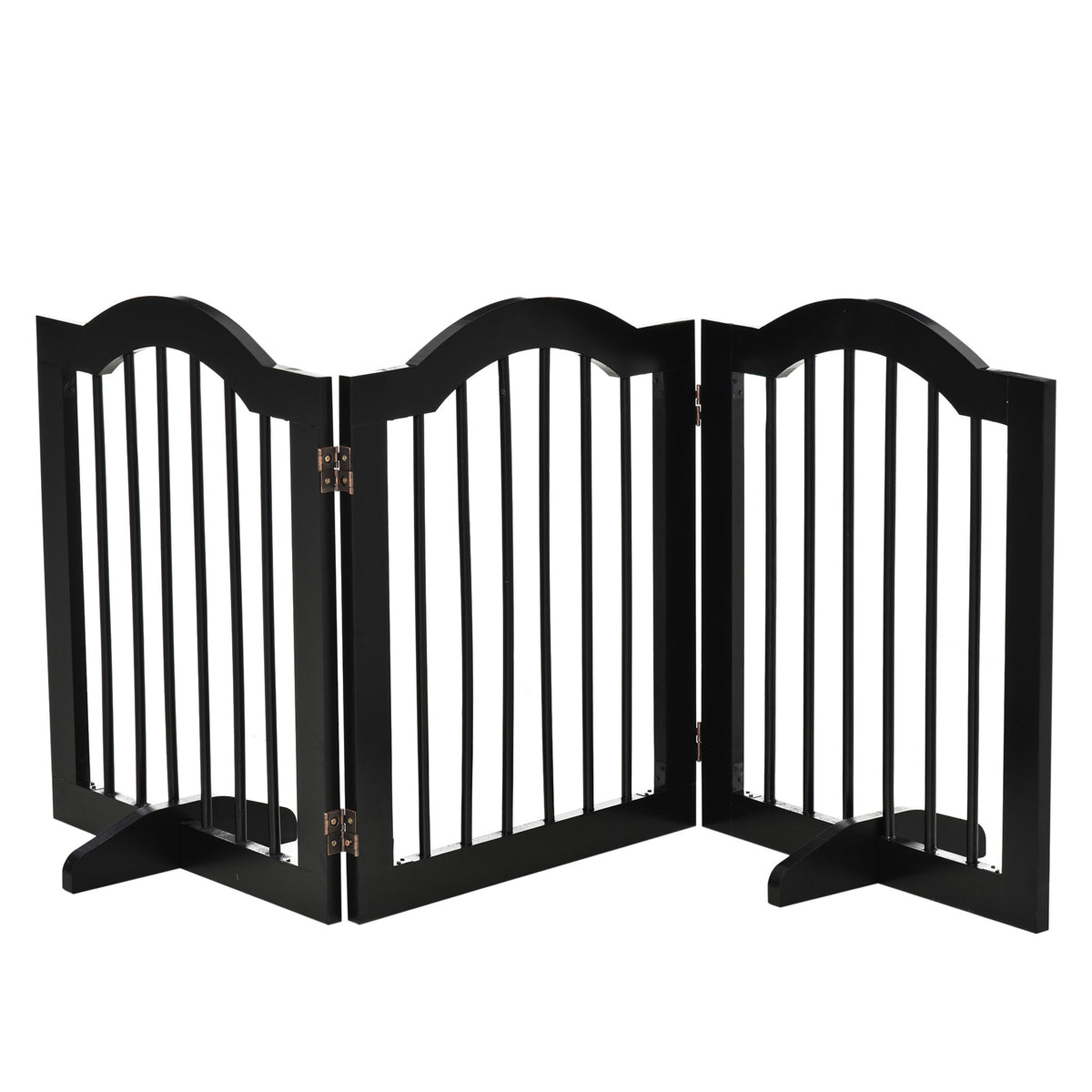 Freestanding Folding Wooden Dog Gate with Support Feet – Black