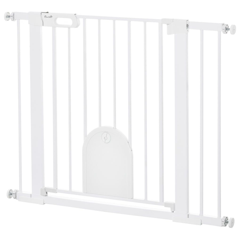 Pressure-Fit Dog Gate with Cat Flap – White, 75–103cm