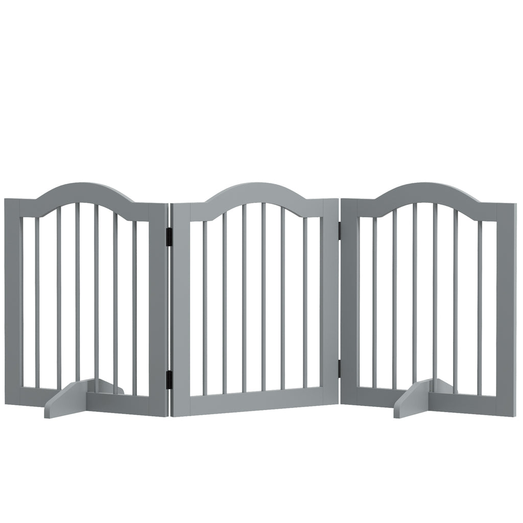 Three-Panel Freestanding Wooden Dog Gate – Light Grey