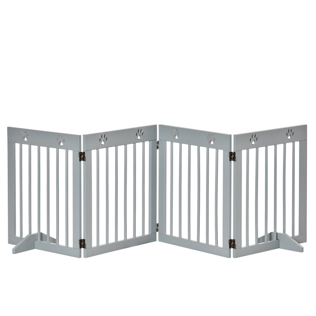 Freestanding Four-Panel Wooden Dog Gate with Support Feet