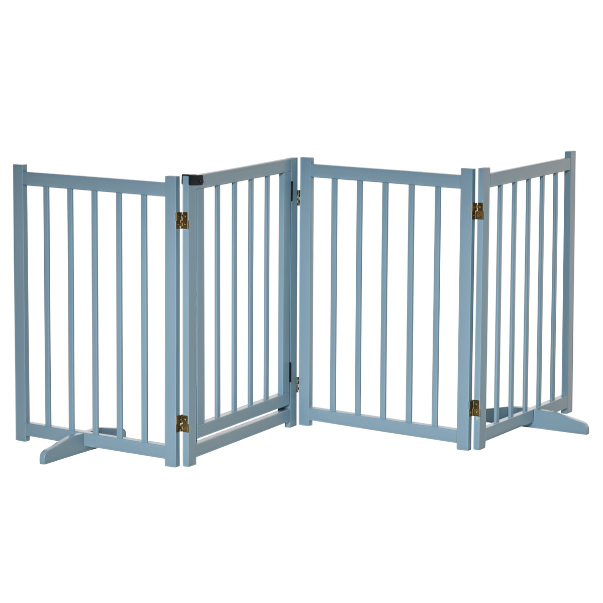 Four-Panel Folding Wooden Dog Gate – Blue