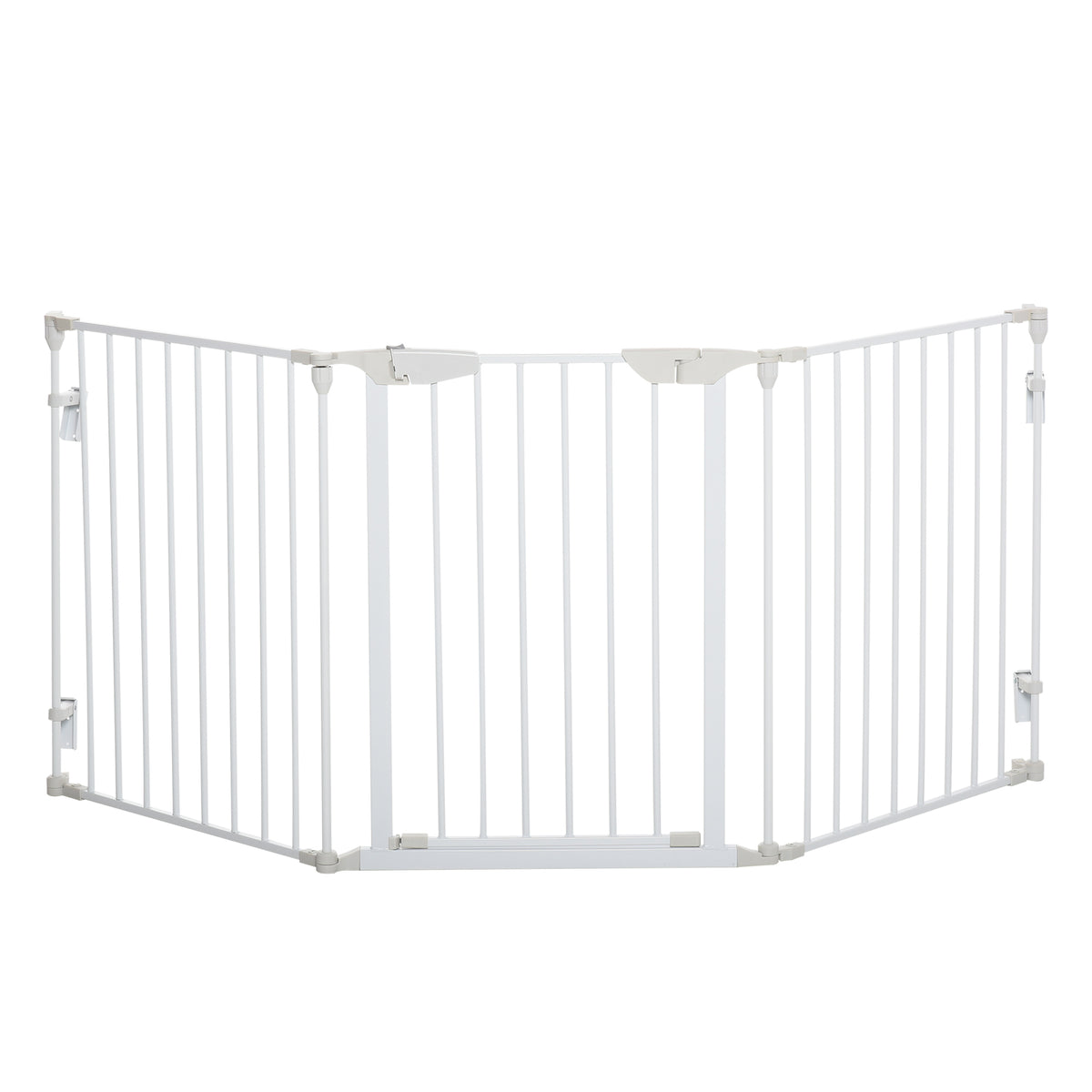 Folding Three-Panel Pet Safety Gate with Auto-Close Door – White