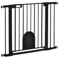 Pressure-Fit Dog Gate with Cat Flap – Black, 75–103cm