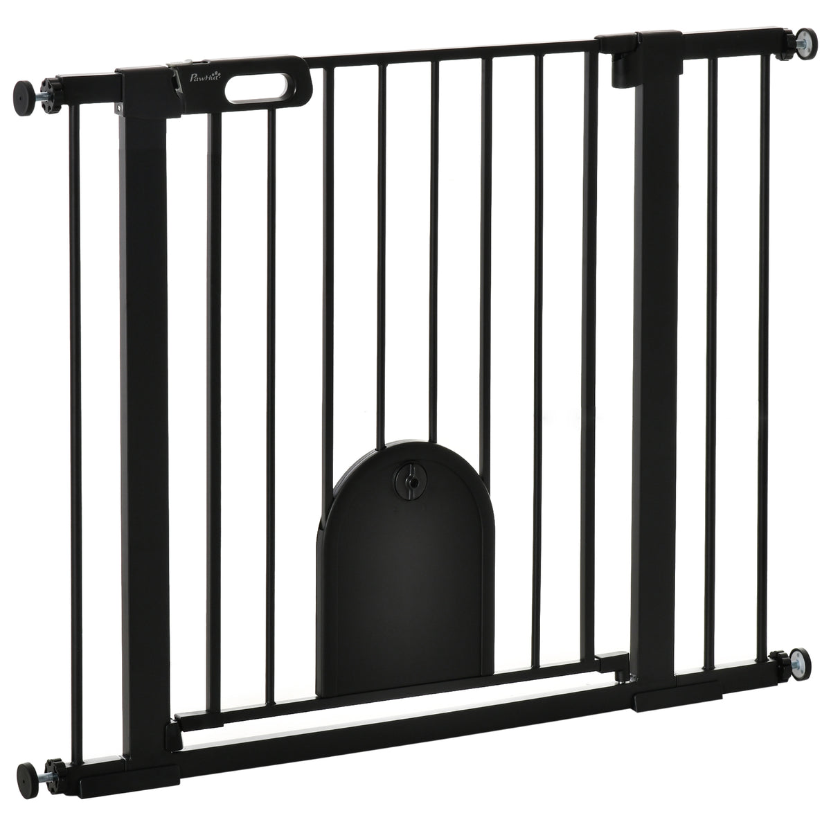 Pressure-Fit Dog Gate with Cat Flap – Black, 75–103cm