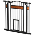 Auto-Close Pet Gate with Cat Flap – Black, 74–80cm