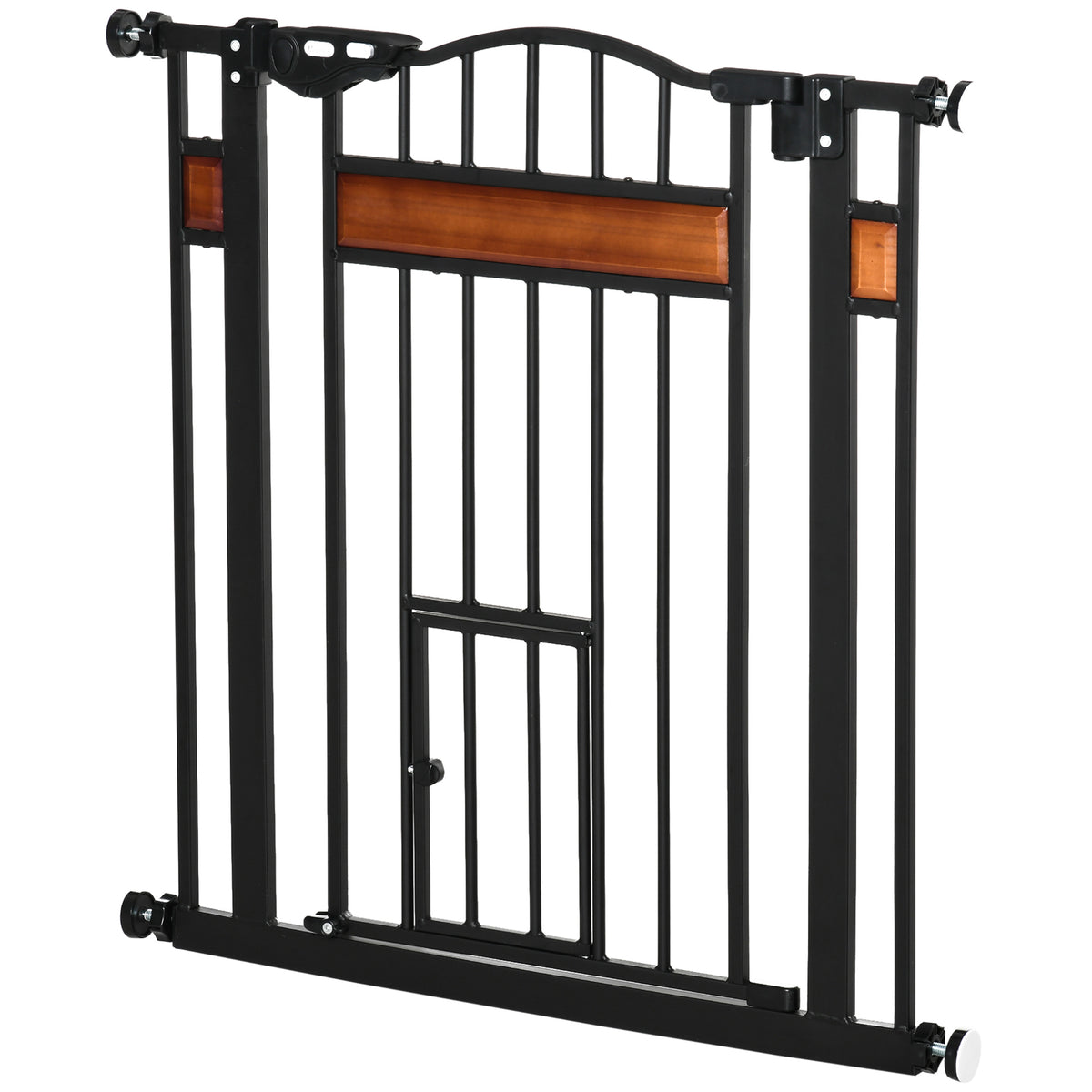 Auto-Close Pet Gate with Cat Flap – Black, 74–80cm