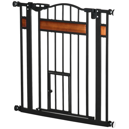 Auto-Close Pet Gate with Cat Flap – Black, 74–80cm