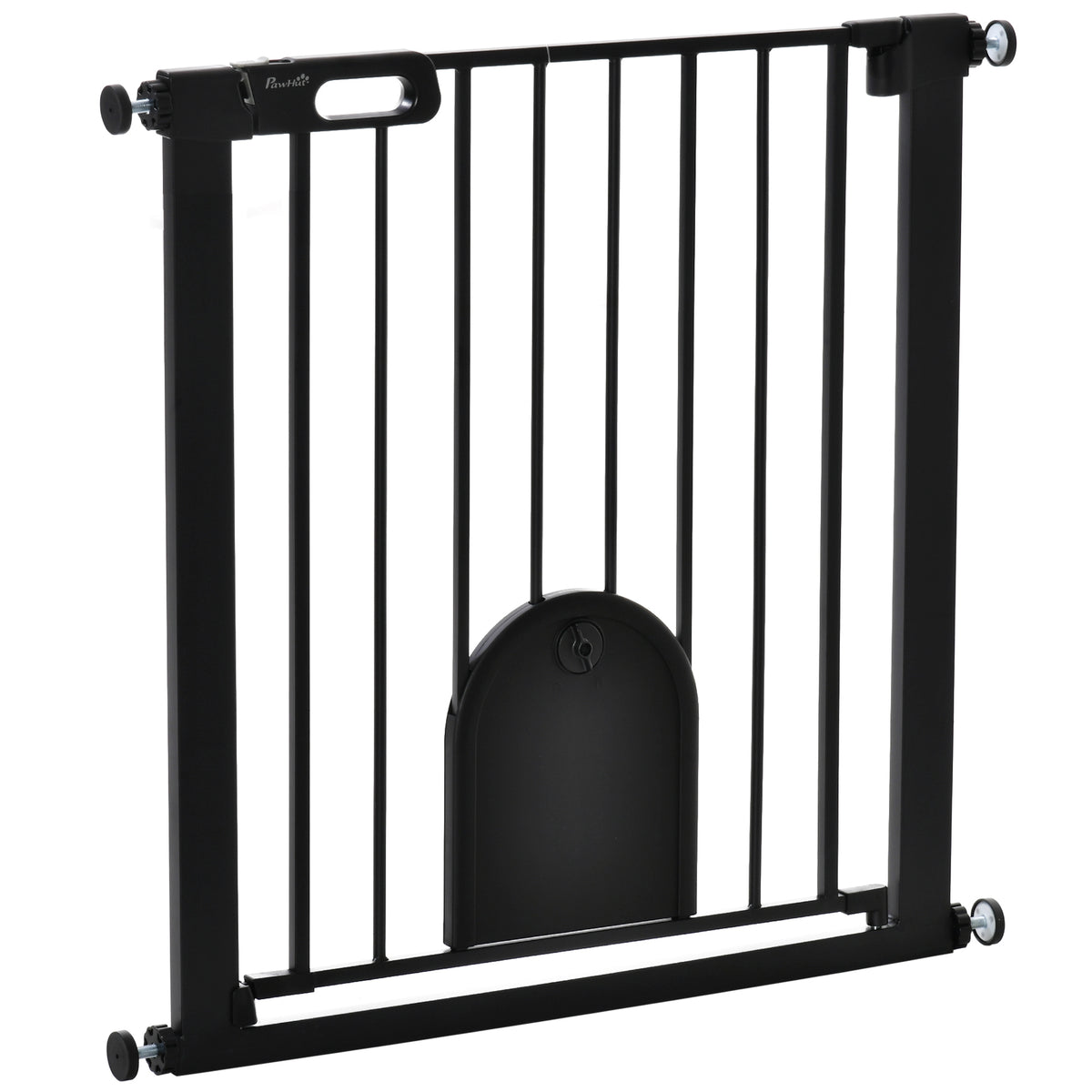 Pressure-Fit Dog Gate with Cat Flap – Black, 75–82cm