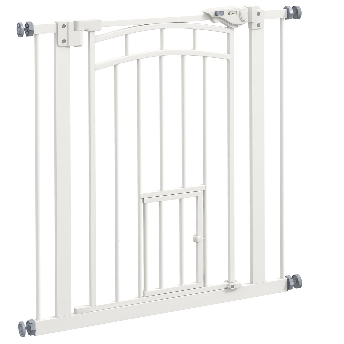 Pressure-Fit Auto-Close Dog Gate with Cat Door – White, 74–80cm