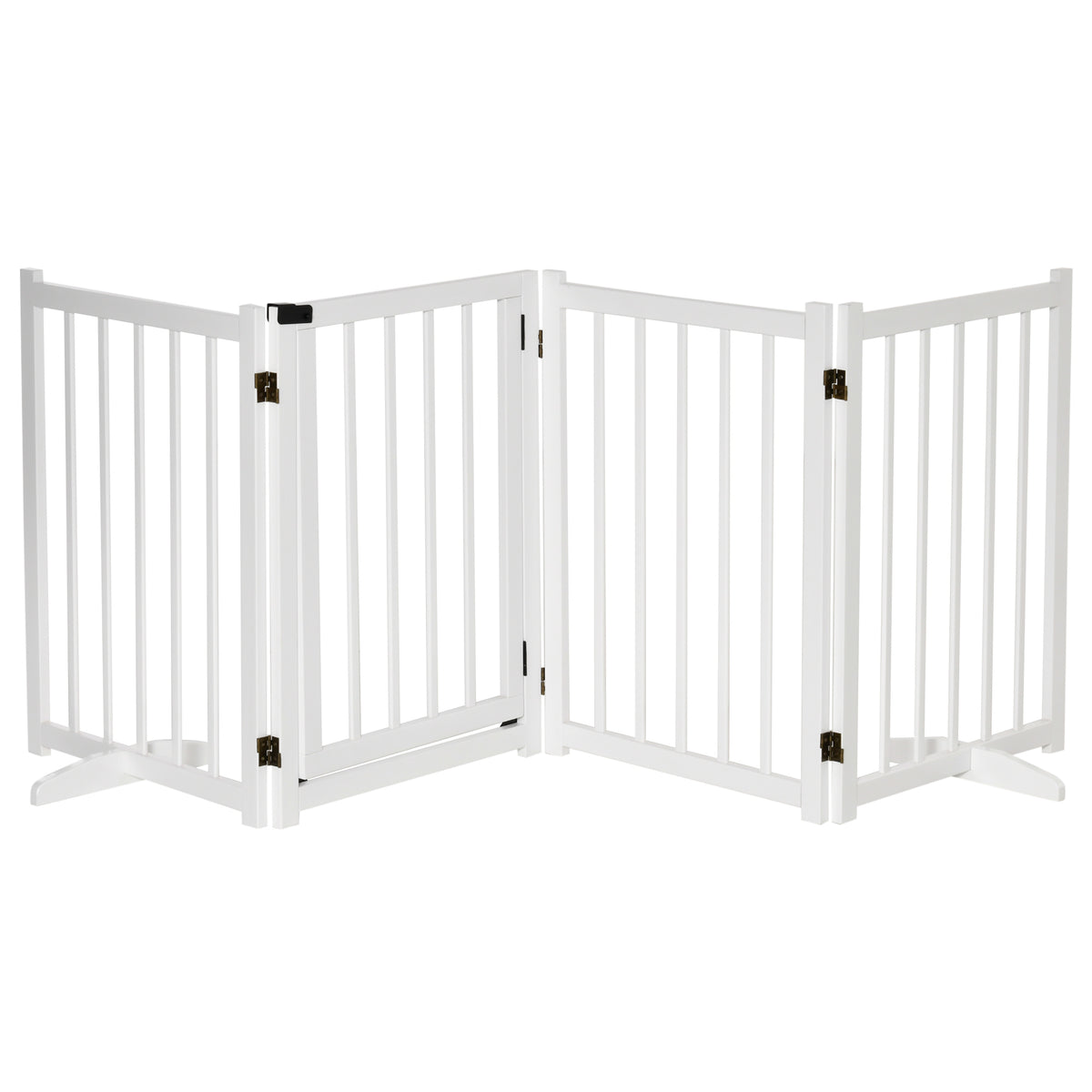 Four-Panel Freestanding Wooden Dog Gate – White, 80cm High