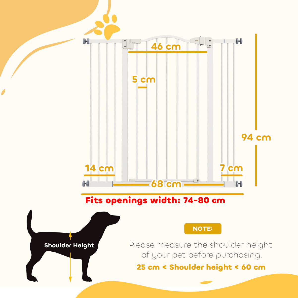 Auto-Close Metal Pet Gate – 74–80cm, 94cm High