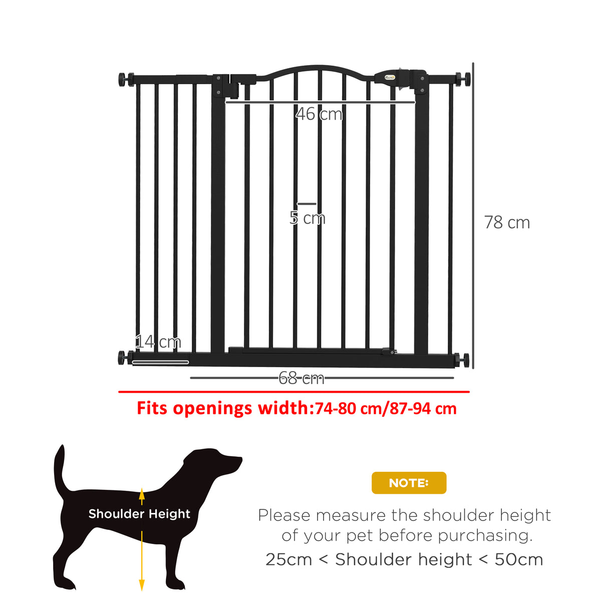 Auto-Close Metal Pet Gate – 74–80cm or 87–94cm