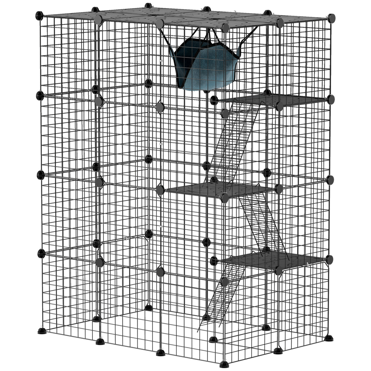 Four-Tier Cat Cage with Hammock, Ramps & Five Doors – Black