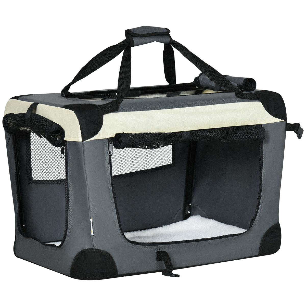 Foldable Fabric Pet Carrier with Cushion – Grey, 60cm