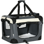 Foldable Fabric Pet Carrier with Cushion & Shoulder Strap – Grey, 51cm