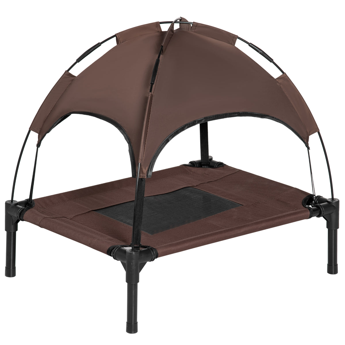 Raised Mesh Dog Bed with Canopy – Brown, 61 × 46 × 62cm