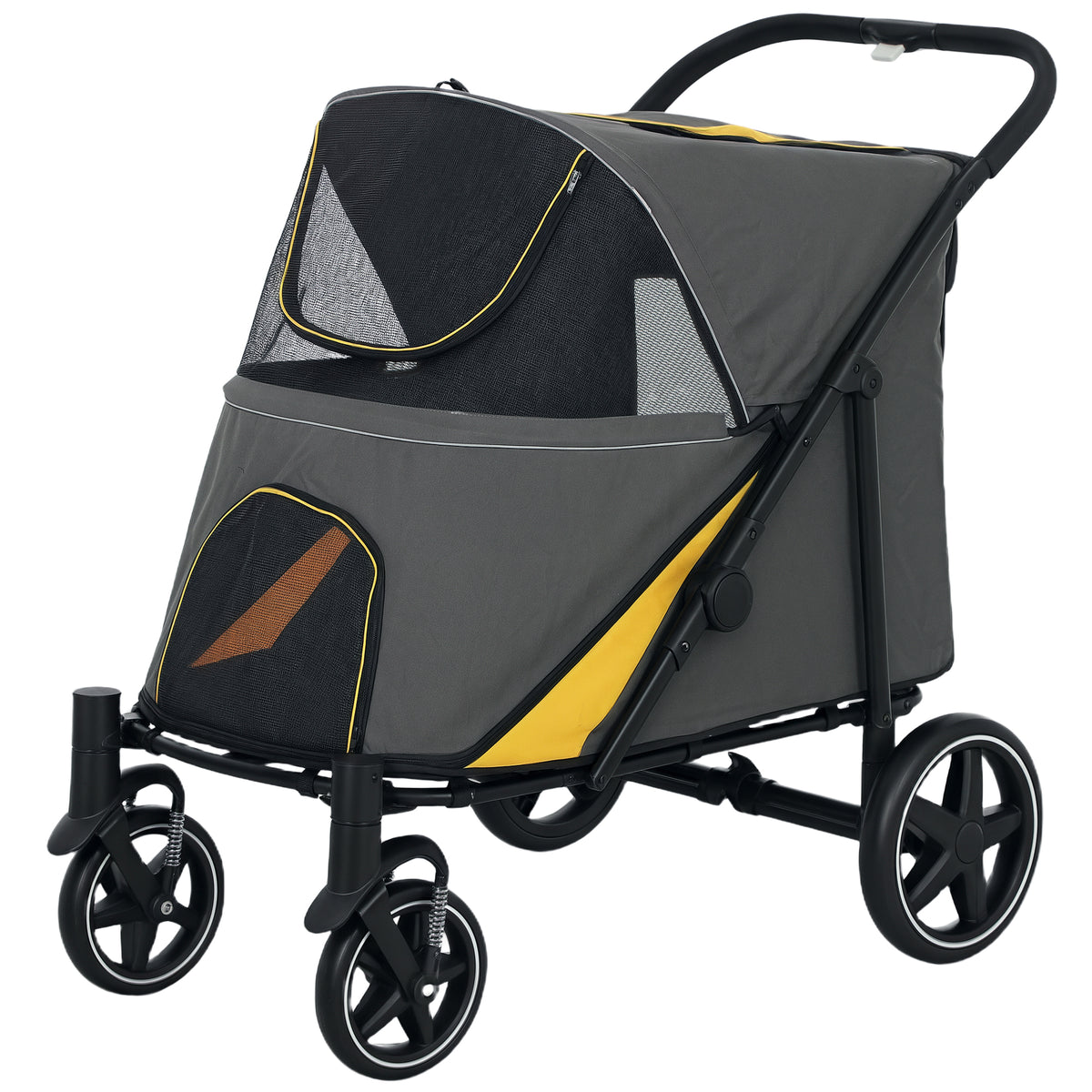 Folding Dog Stroller with Swivel Wheels & Shock Absorbers