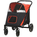 Folding Dog Stroller with Swivel Wheels & Shock Absorbers – Red