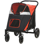 Folding Dog Stroller with Swivel Wheels & Shock Absorbers – Red
