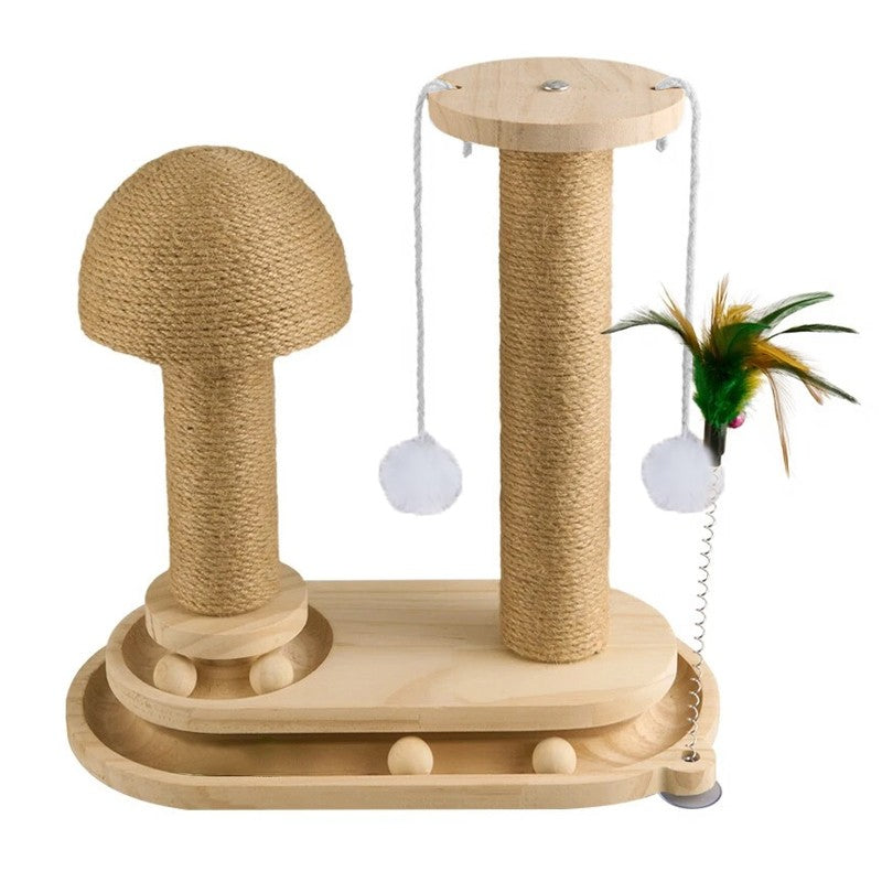 Sisal & Wood Cat Scratching Post with Ball Track – 38 × 19 × 41.5cm – Style: A