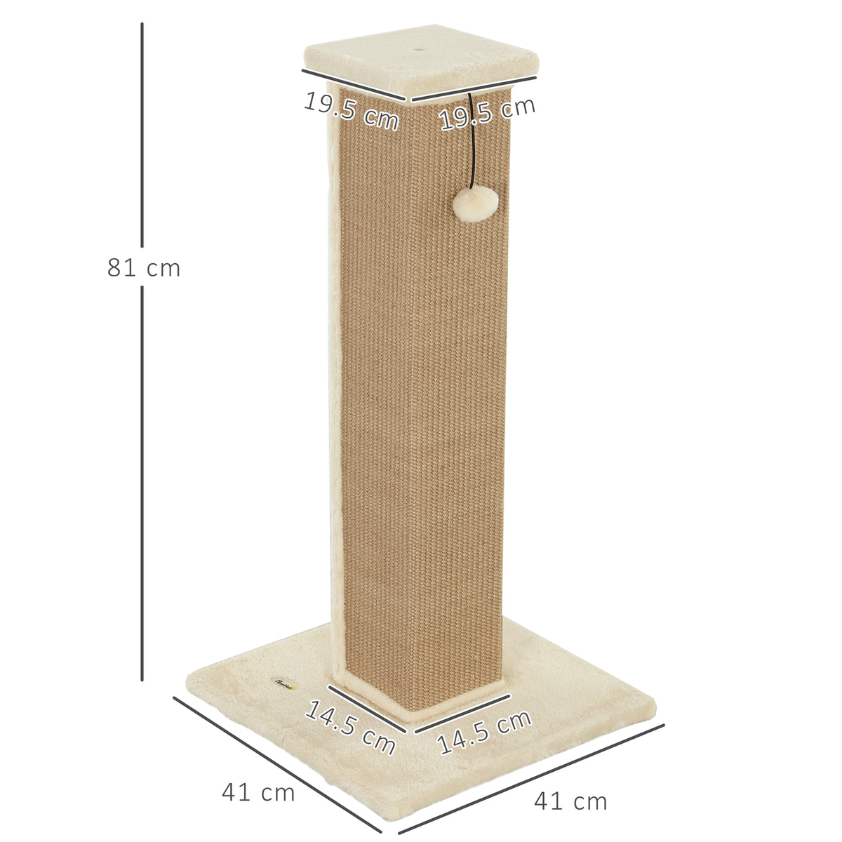 Vertical Jute Cat Scratching Post with Hanging Ball – Beige, 81cm