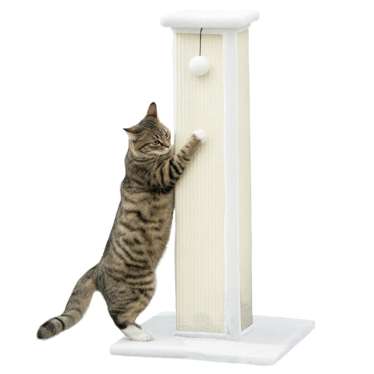 Sisal Cat Scratcher with Hanging Ball – White, 81cm