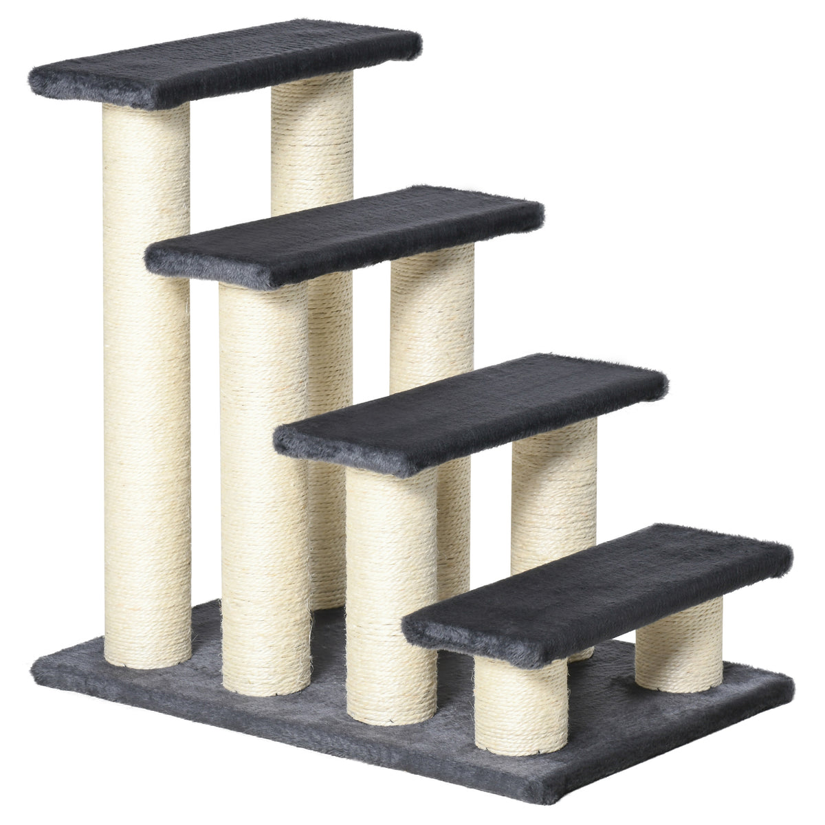 Four-Step Pet Stairs with Scratching Post for Dogs & Cats – Grey