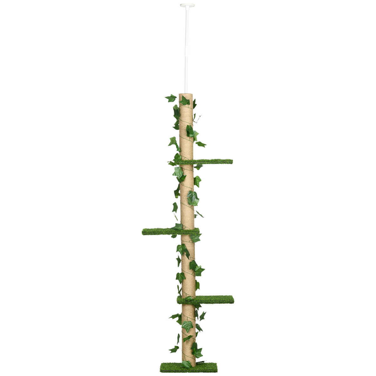 Floor-to-Ceiling Cat Tree with Decorative Foliage & Perches – Green, 242cm