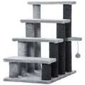 Four-Step Pet Stairs with Scratching Posts & Toy Ball – Grey