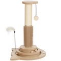 Five-in-One Cat Scratching Post with Track Ball & Grooming Brush – Oak Tone, 49cm