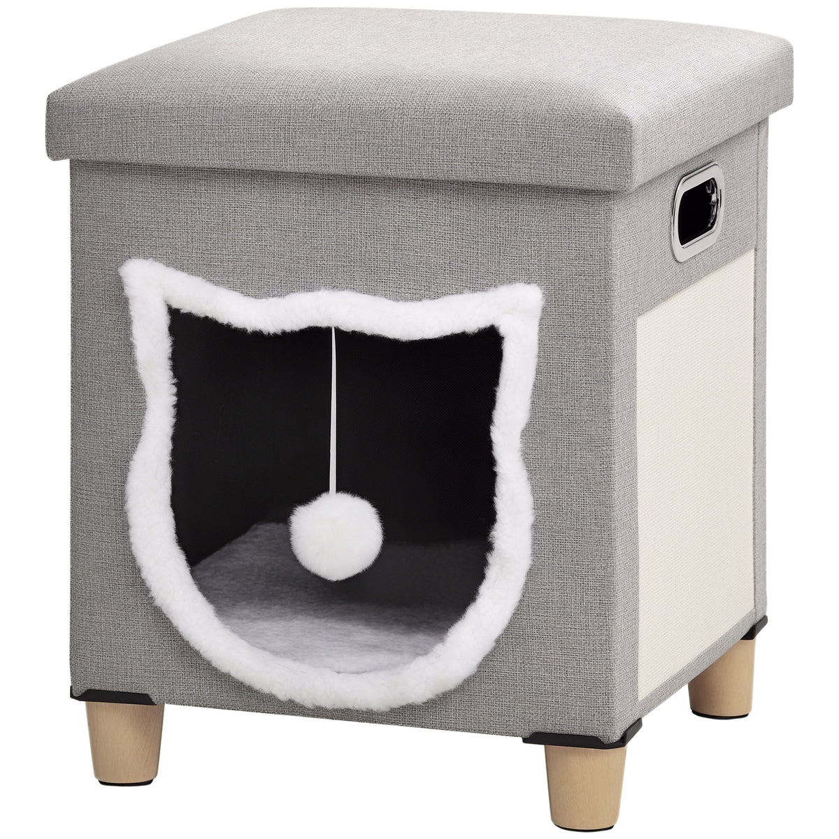 Cat Bed Cube with Scratching Pad & Washable Cushion – Grey