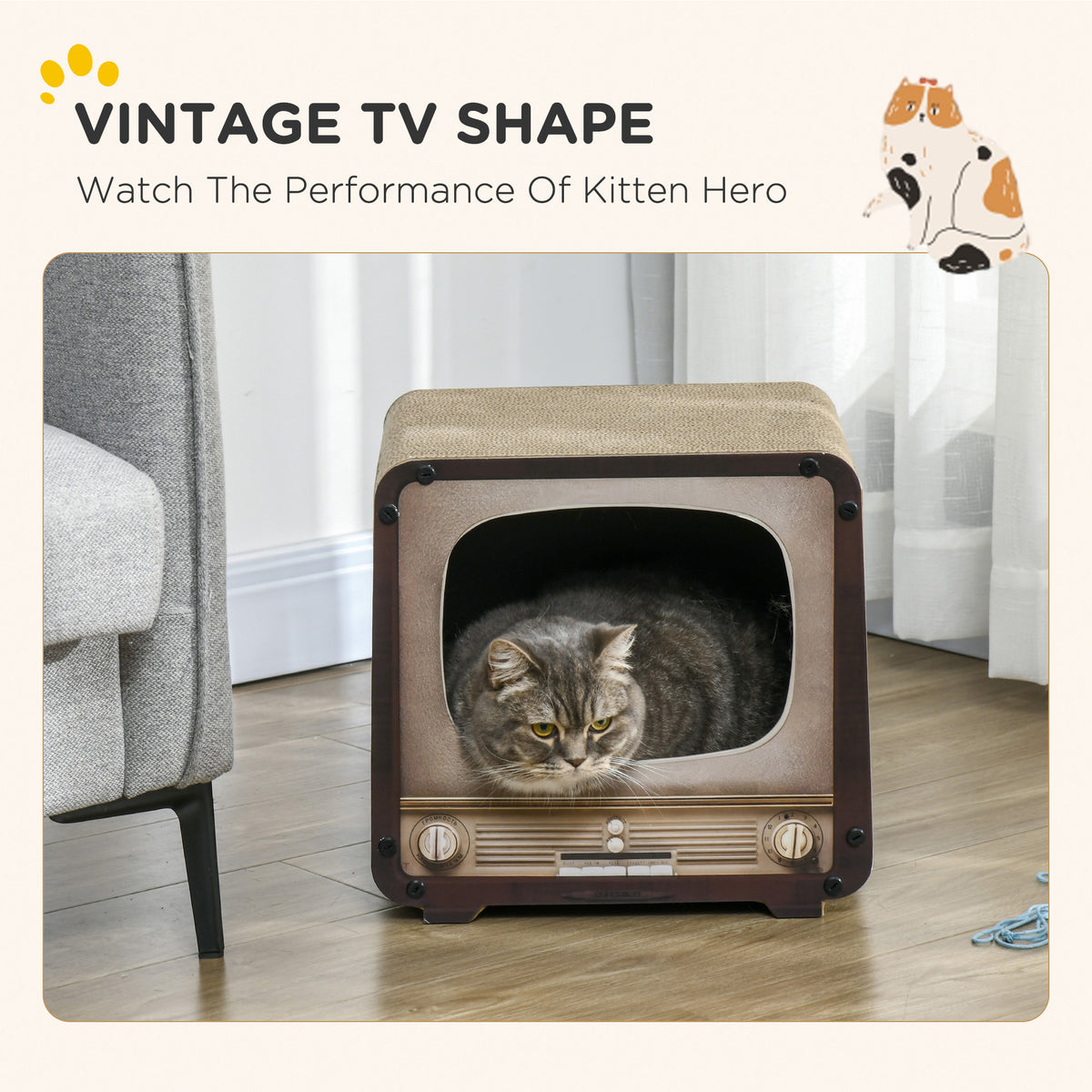 TV-Shaped Cat Scratcher House with Catnip – Brown