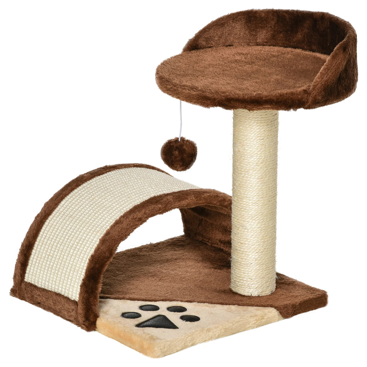 PawHut Compact Cat Tree with Scratching Board & Perch – 46cm – Colour: Brown