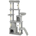 Cat Tree with Seven Scratching Posts, Tunnel, Two Condos & Hammock – Light Grey, 170cm