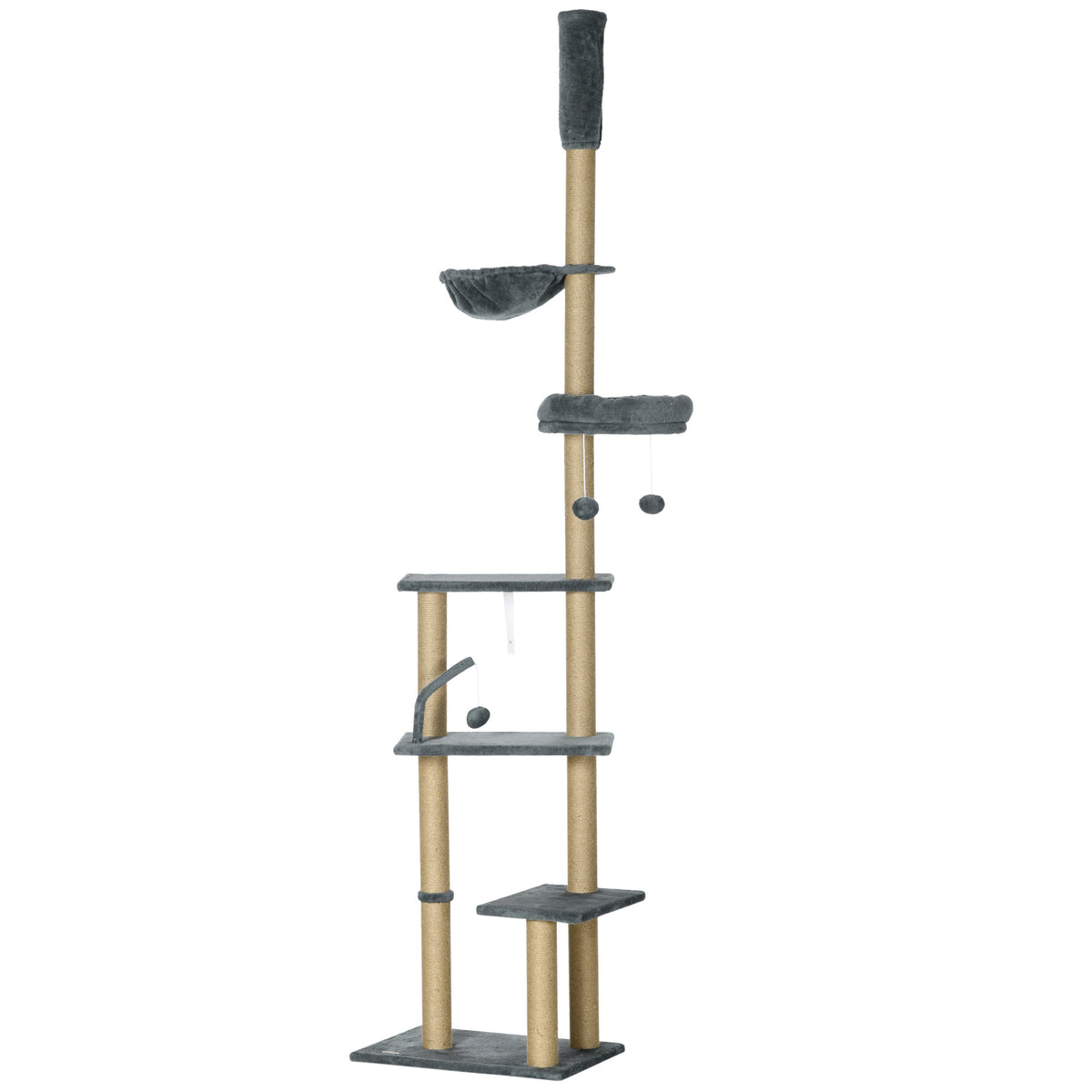 Floor-to-Ceiling Cat Tree – Grey, Adjustable 230–250cm