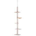 Five-Tier Floor-to-Ceiling Cat Tree with Scratching Posts & Hammock – Beige, 230–260cm