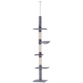 Five-Tier Floor-to-Ceiling Cat Tree with Hammock & Perches – Grey, Adjustable 230–260cm