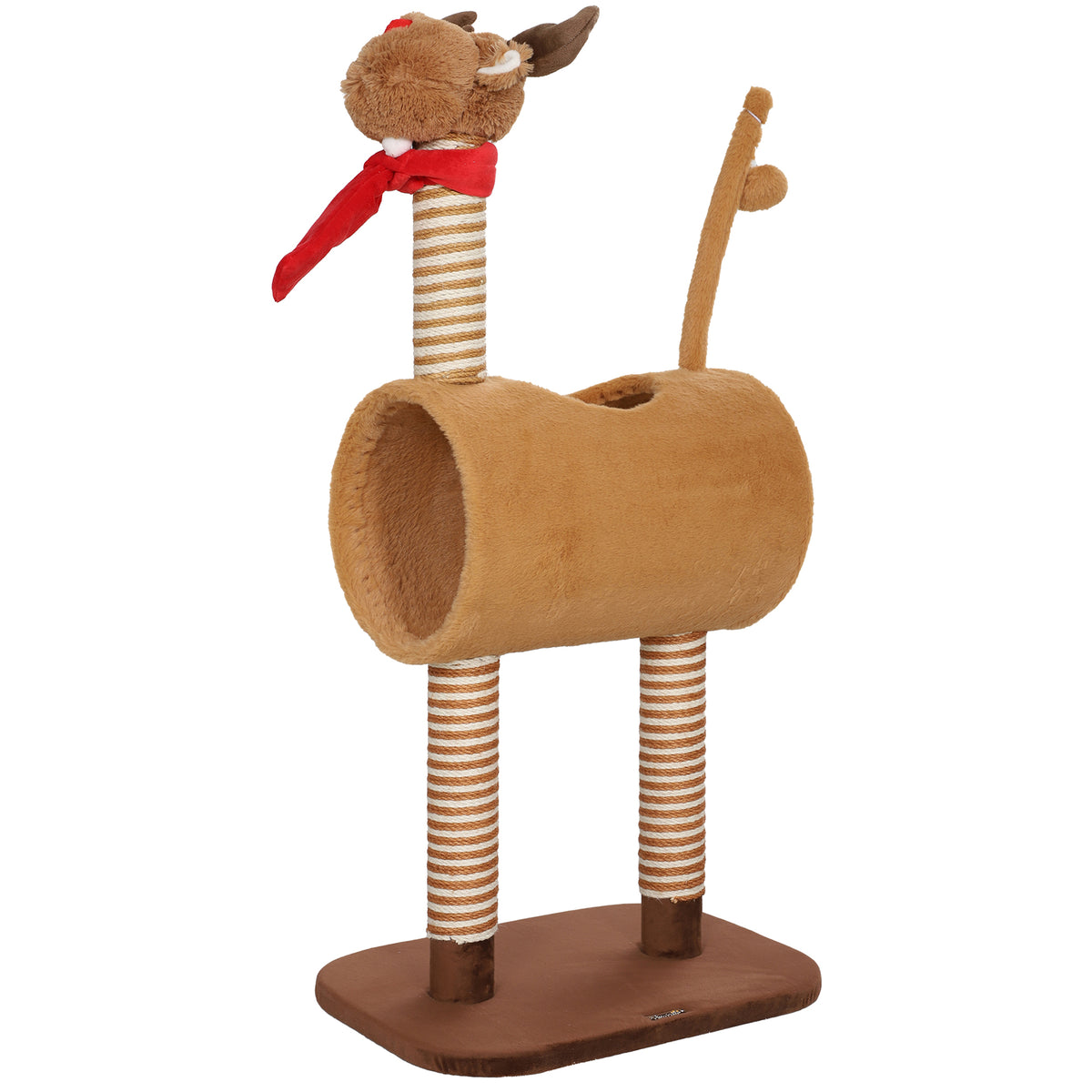 Deer-Design Cat Tree with Scratching Posts, Toy Ball & Tunnel – Brown, 98cm