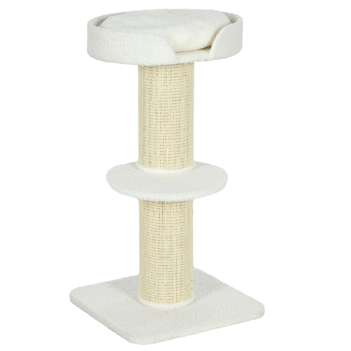 Two-Tier Cat Tree with Basket, Cushion & Sisal Post – Cream White