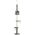 Floor-to-Ceiling Cat Tree with Condo & Hanging Balls – Light Grey