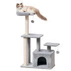 Cat Tree with Sisal Posts & Condo – Light Grey, 114cm