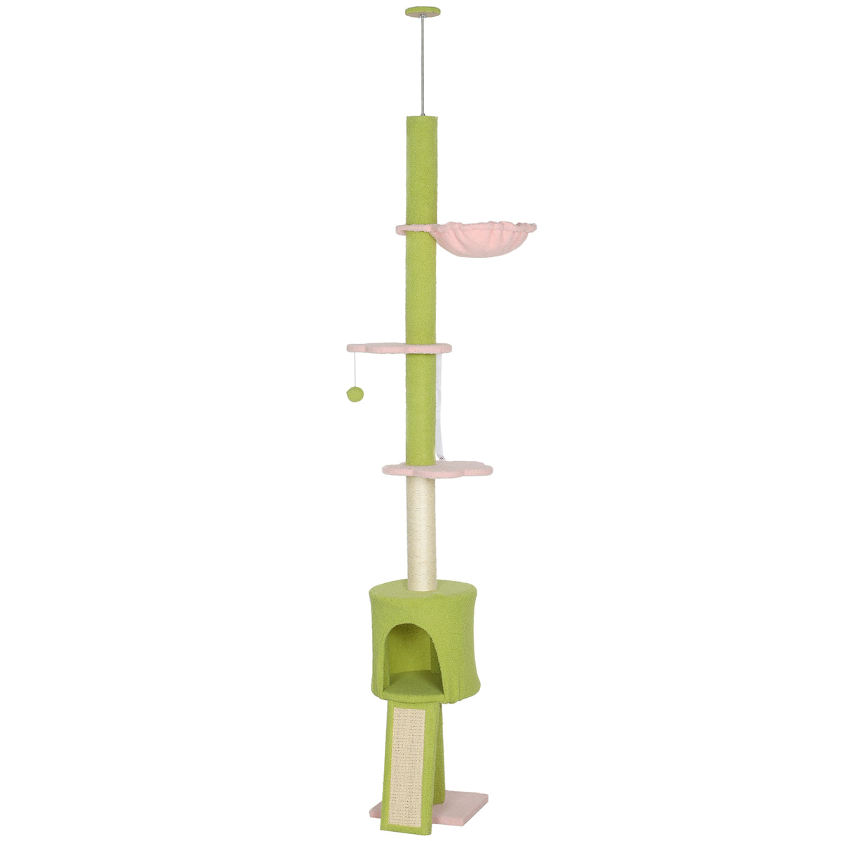 Floor-to-Ceiling Cat Tree with Hammock & Condo – Green, 220–240cm